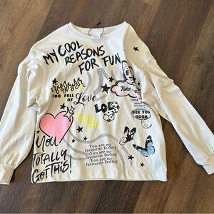 Kids Graphic Long Sleeve Shirt - Cream New Without Tag